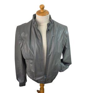 Wilsons Leather Y2K Gray Bomber Jacket Mens Sz 40  M/L Snap Tab Standing Collar